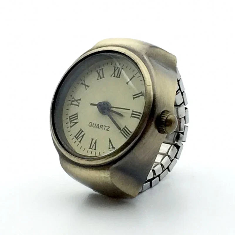 Vintage Punk Ring Watch – Retro Roman Numeral Quartz Finger Watch, Elastic Alloy Strap, Unisex Couple Jewelry Clock Ring for Women & Men