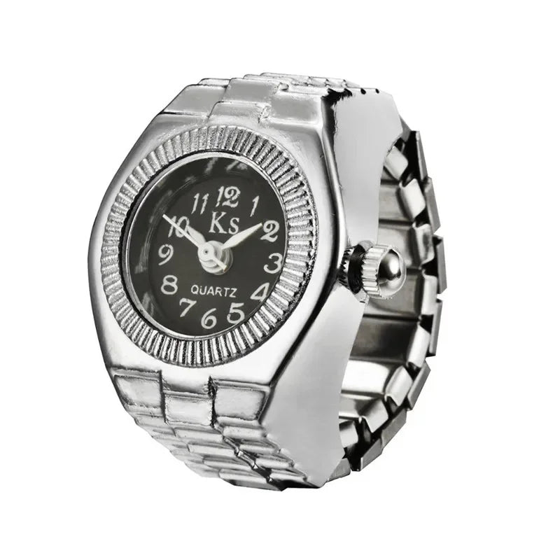 Vintage Punk Ring Watch – Retro Roman Numeral Quartz Finger Watch, Elastic Alloy Strap, Unisex Couple Jewelry Clock Ring for Women & Men