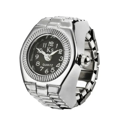 Vintage Punk Ring Watch – Retro Roman Numeral Quartz Finger Watch, Elastic Alloy Strap, Unisex Couple Jewelry Clock Ring for Women & Men