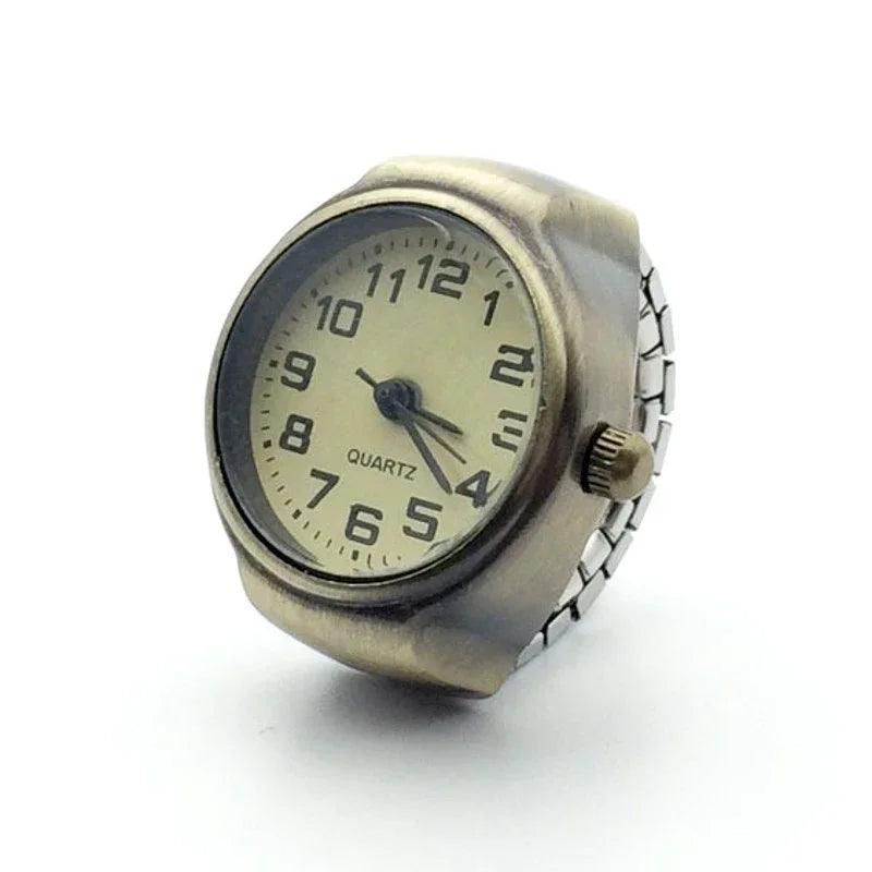 Vintage Punk Ring Watch – Retro Roman Numeral Quartz Finger Watch, Elastic Alloy Strap, Unisex Couple Jewelry Clock Ring for Women & Men