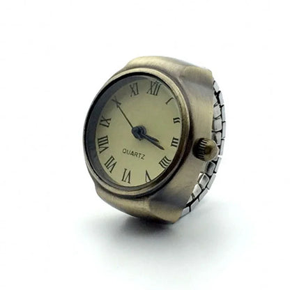 Vintage Punk Ring Watch – Retro Roman Numeral Quartz Finger Watch, Elastic Alloy Strap, Unisex Couple Jewelry Clock Ring for Women & Men