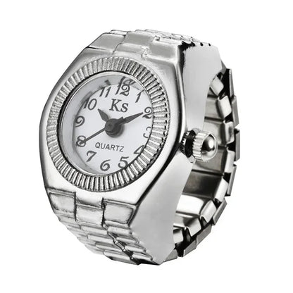Vintage Punk Ring Watch – Retro Roman Numeral Quartz Finger Watch, Elastic Alloy Strap, Unisex Couple Jewelry Clock Ring for Women & Men