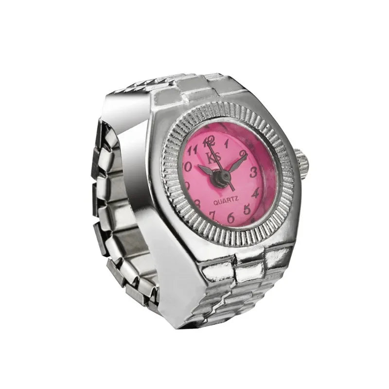 Vintage Punk Ring Watch – Retro Roman Numeral Quartz Finger Watch, Elastic Alloy Strap, Unisex Couple Jewelry Clock Ring for Women & Men