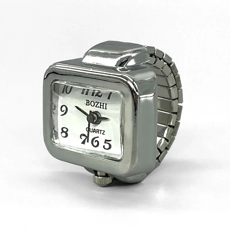 Vintage Punk Ring Watch – Retro Roman Numeral Quartz Finger Watch, Elastic Alloy Strap, Unisex Couple Jewelry Clock Ring for Women & Men