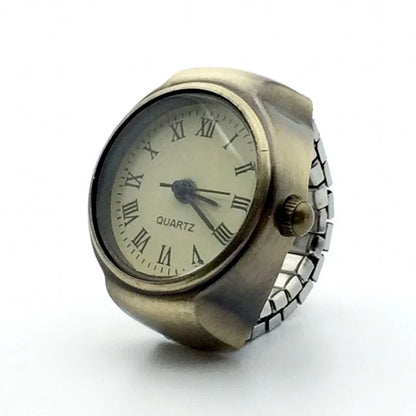 Vintage Punk Ring Watch – Retro Roman Numeral Quartz Finger Watch, Elastic Alloy Strap, Unisex Couple Jewelry Clock Ring for Women & Men