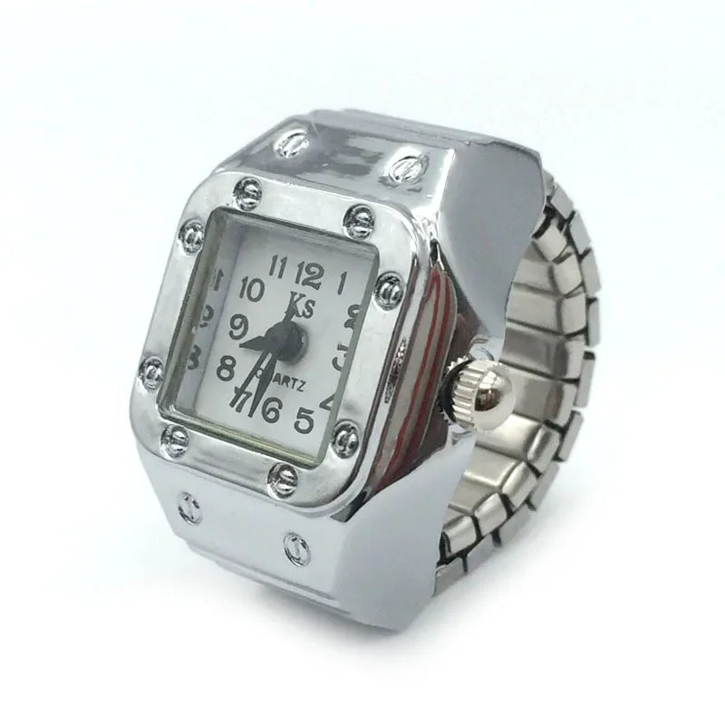 Vintage Punk Ring Watch – Retro Roman Numeral Quartz Finger Watch, Elastic Alloy Strap, Unisex Couple Jewelry Clock Ring for Women & Men