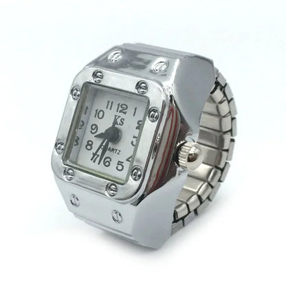 Vintage Punk Ring Watch – Retro Roman Numeral Quartz Finger Watch, Elastic Alloy Strap, Unisex Couple Jewelry Clock Ring for Women & Men