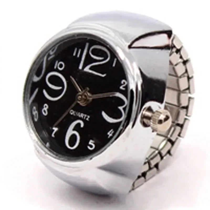 Vintage Punk Ring Watch – Retro Roman Numeral Quartz Finger Watch, Elastic Alloy Strap, Unisex Couple Jewelry Clock Ring for Women & Men