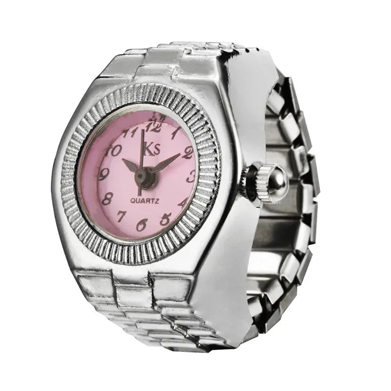 Vintage Punk Ring Watch – Retro Roman Numeral Quartz Finger Watch, Elastic Alloy Strap, Unisex Couple Jewelry Clock Ring for Women & Men
