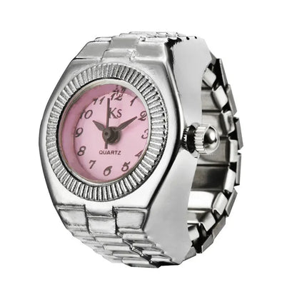Vintage Punk Ring Watch – Retro Roman Numeral Quartz Finger Watch, Elastic Alloy Strap, Unisex Couple Jewelry Clock Ring for Women & Men