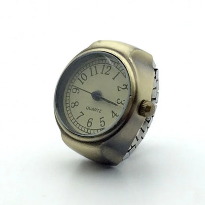 Vintage Punk Ring Watch – Retro Roman Numeral Quartz Finger Watch, Elastic Alloy Strap, Unisex Couple Jewelry Clock Ring for Women & Men