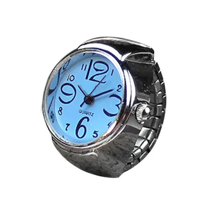 Vintage Punk Ring Watch – Retro Roman Numeral Quartz Finger Watch, Elastic Alloy Strap, Unisex Couple Jewelry Clock Ring for Women & Men