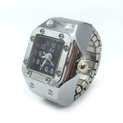 Vintage Punk Ring Watch – Retro Roman Numeral Quartz Finger Watch, Elastic Alloy Strap, Unisex Couple Jewelry Clock Ring for Women & Men