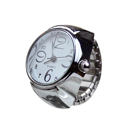 Vintage Punk Ring Watch – Retro Roman Numeral Quartz Finger Watch, Elastic Alloy Strap, Unisex Couple Jewelry Clock Ring for Women & Men