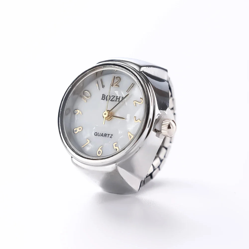 Vintage Punk Ring Watch – Retro Roman Numeral Quartz Finger Watch, Elastic Alloy Strap, Unisex Couple Jewelry Clock Ring for Women & Men