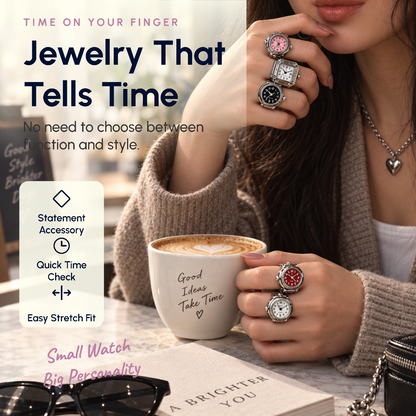 Vintage Punk Ring Watch – Retro Roman Numeral Quartz Finger Watch, Elastic Alloy Strap, Unisex Couple Jewelry Clock Ring for Women & Men