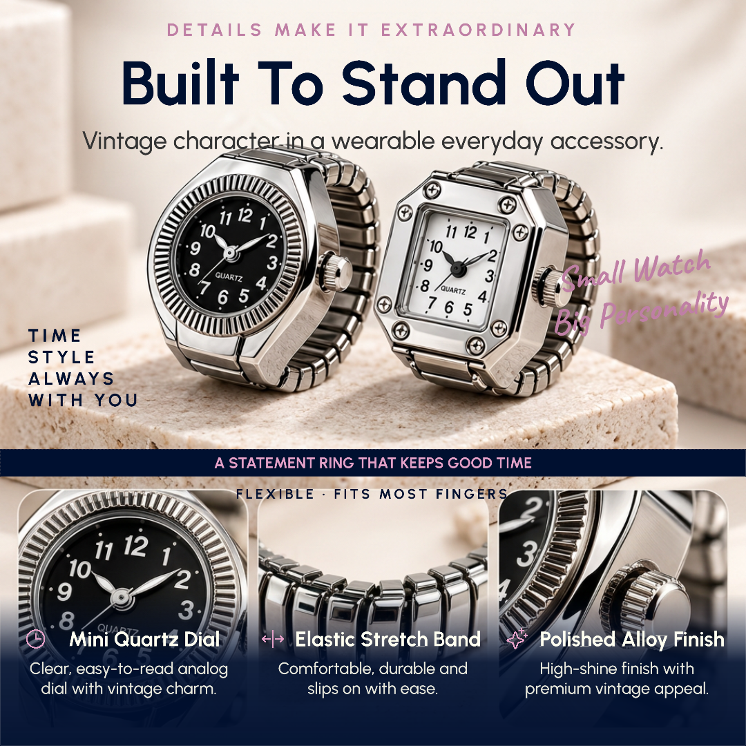 Vintage Punk Ring Watch – Retro Roman Numeral Quartz Finger Watch, Elastic Alloy Strap, Unisex Couple Jewelry Clock Ring for Women & Men