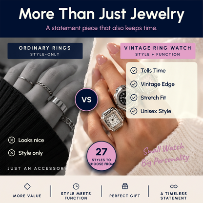 Vintage Punk Ring Watch – Retro Roman Numeral Quartz Finger Watch, Elastic Alloy Strap, Unisex Couple Jewelry Clock Ring for Women & Men